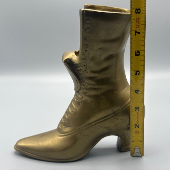 Large Brass Ladies Victorian Lace Up Heel Boot Shoe Heavy Planter Vase - Picture 15 of 15